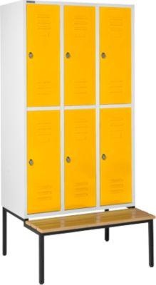Schäfer Shop Select Kleiderspind, mit Sitzbank, 3x2 Abteile, 400mm, Drehriegelverschluss, Tür gelb