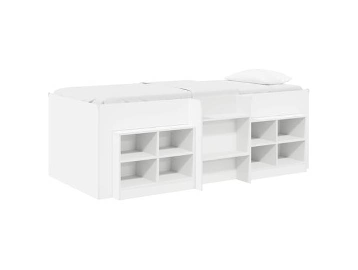 PUGYNBK Bettgestell Loft mit Schrank, Weiß Robustes Holz, Lattenrost im Lieferumfang enthalten, 2 Schränke 66 x 33 x 48 cm, platzsparend