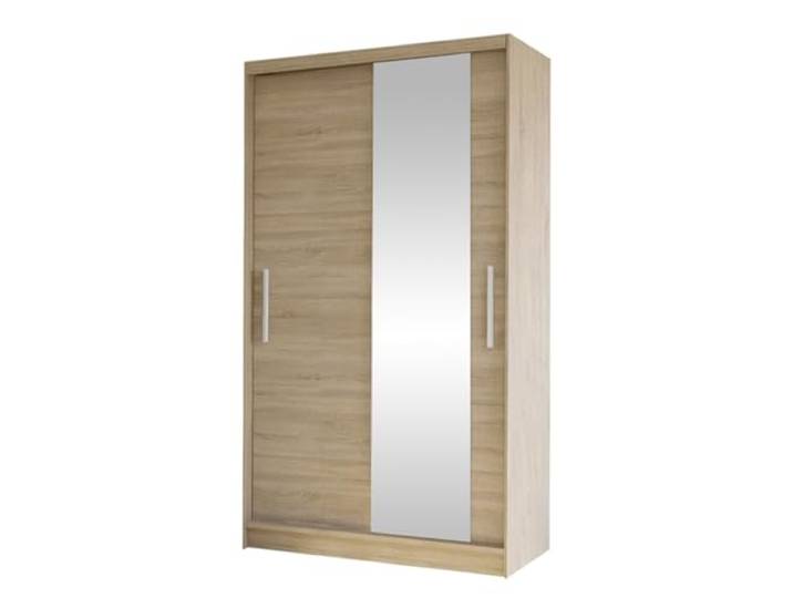 Mirjan24 Kleiderschrank Margite VI mit Spiegel, Kleiderstange und 5 Fächer, Schlafzimmerschrank, Flurschrank, Garderobenschrank, Dielenschrank, Schwebetürenschrank (Sonoma Eiche)