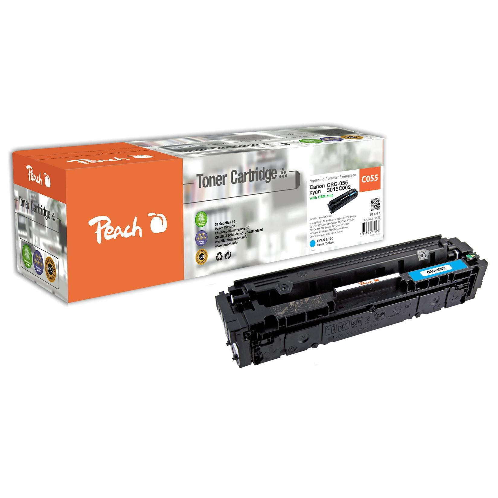 Peach HP 055 c Toner cy ersetzt Canon CRG-055 c, 3015C002 für z.B. Canon iSENSYS LBP -660, Canon iSENSYS LBP -662 Cdw, Canon iSENSYS LBP -663 Cdw (wiederaufbereitet)