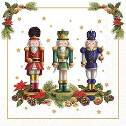 Ambiente 20 Servietten Papier 33x33cm 3-lagig - hochwertige Einweg Papierservietten mit Nussknacker Motiv - Weihnachtsservietten mit Sternen Tannenzweigen