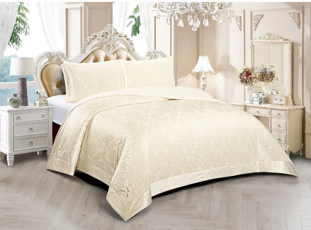 Stylish Home Floral Bedspread with Pillow Shams Cream Double Bedspread + 3 Standard Shams