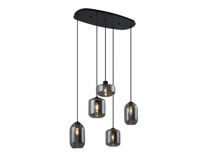 Moderne hanglamp zwart met smoke glas 5-lichts - Sheena