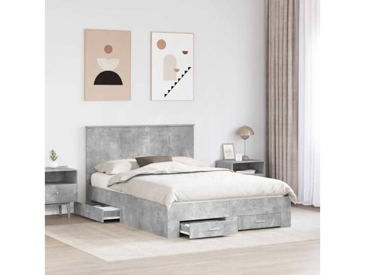 KTHLBRH Bettgestell 140 x 200 cm grau Beton Technisches Holz, modernes Design, mit Kopfteil, Stauraum