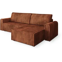 ECKSOFA VALTINO Braun Kordstoff mit Schlaffunktion
