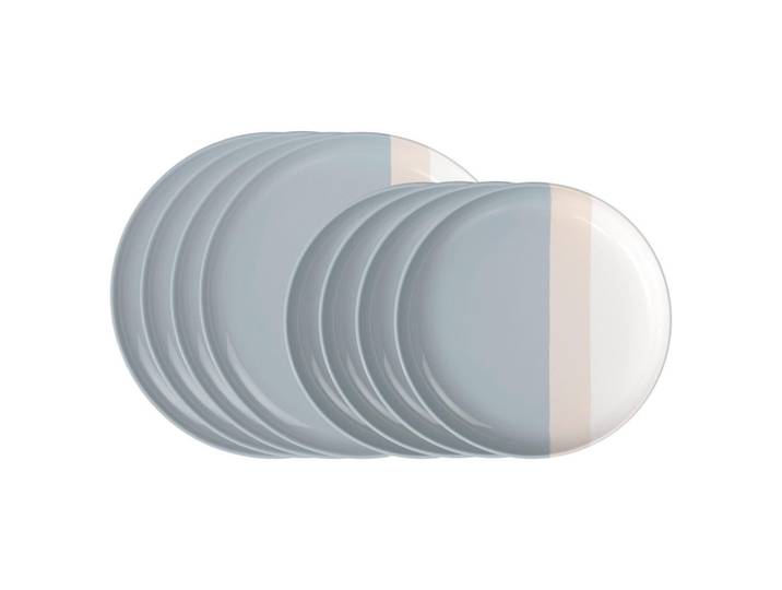 Villeroy & Boch Tafelservice PastelPop Blue, Creme, Beige, Pastellblau, Keramik, 8-teilig, Streifen, Geschirr, Geschirrsets, Tafelservice