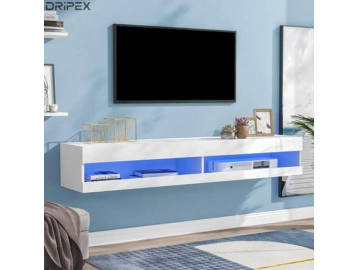 DRIPEX Meuble TV LED lowboard TV en blanc avec éclairage LED meuble TV de haute qualité 140x40x30 5cm blanc