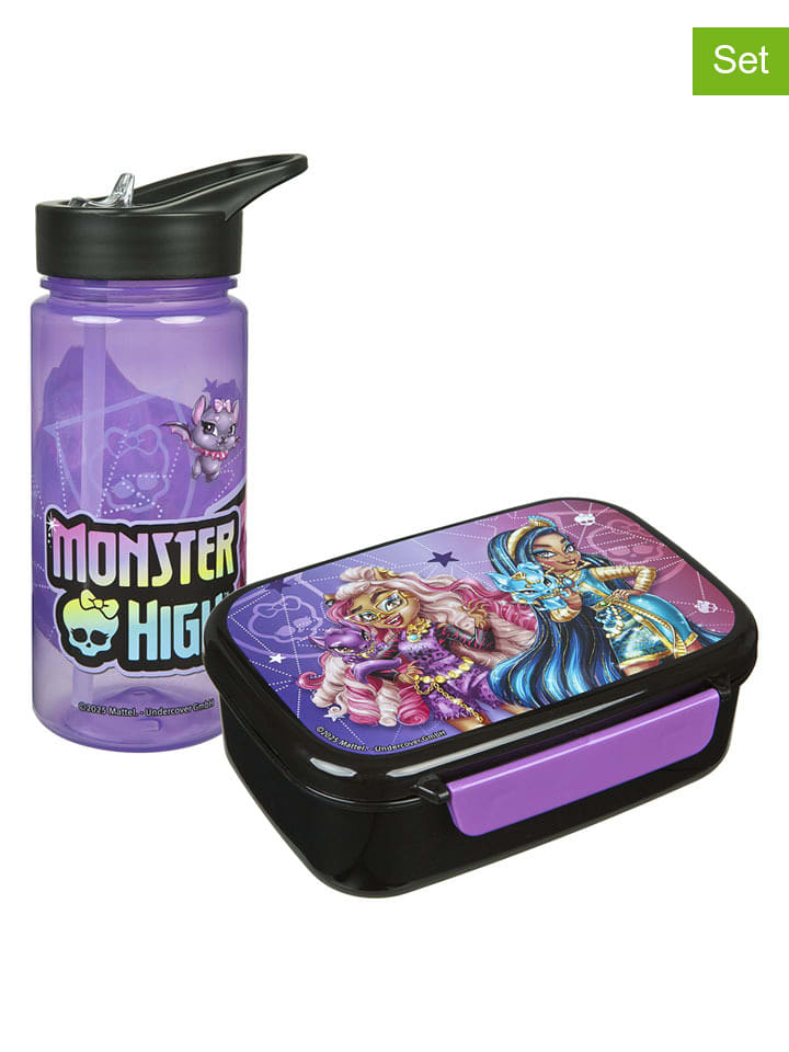 SCOOLI 2tlg. Set: Brotzeitdose & Trinkflasche "Monster High" in Lila - onesize
