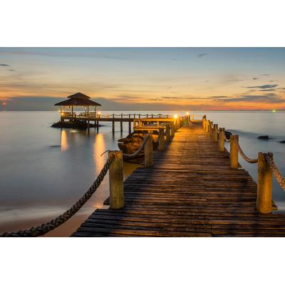 Fototapete PAPERMOON "Wooded bridge pier between sunset", bunt, B:3m L:2,23m, Vlies, Tapeten