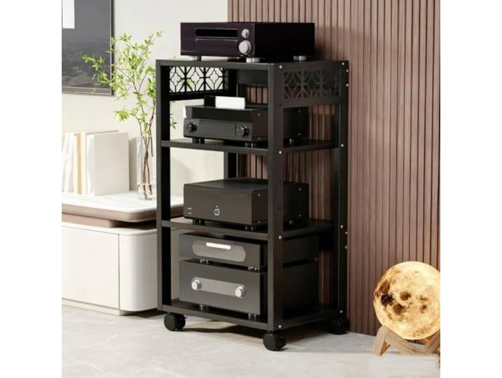 Audio-Rack, Höhenverstellbarer Schrank mit Leichtgängigen Rollen für Studio Verstellbare Regale, Robuster Metallrahmen, für Kleine Räume, Besprechungen, DJ / Theater