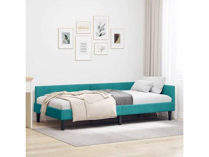 WDGJJFECNMUEHI Samt L Form Tagesbett 100 x 200 cm Türkis Eckbettgestell Türkis 100x200 cm Samt Rollrost L-Form Sofa Bett Lattenrost Schlafzimmer Möbel
