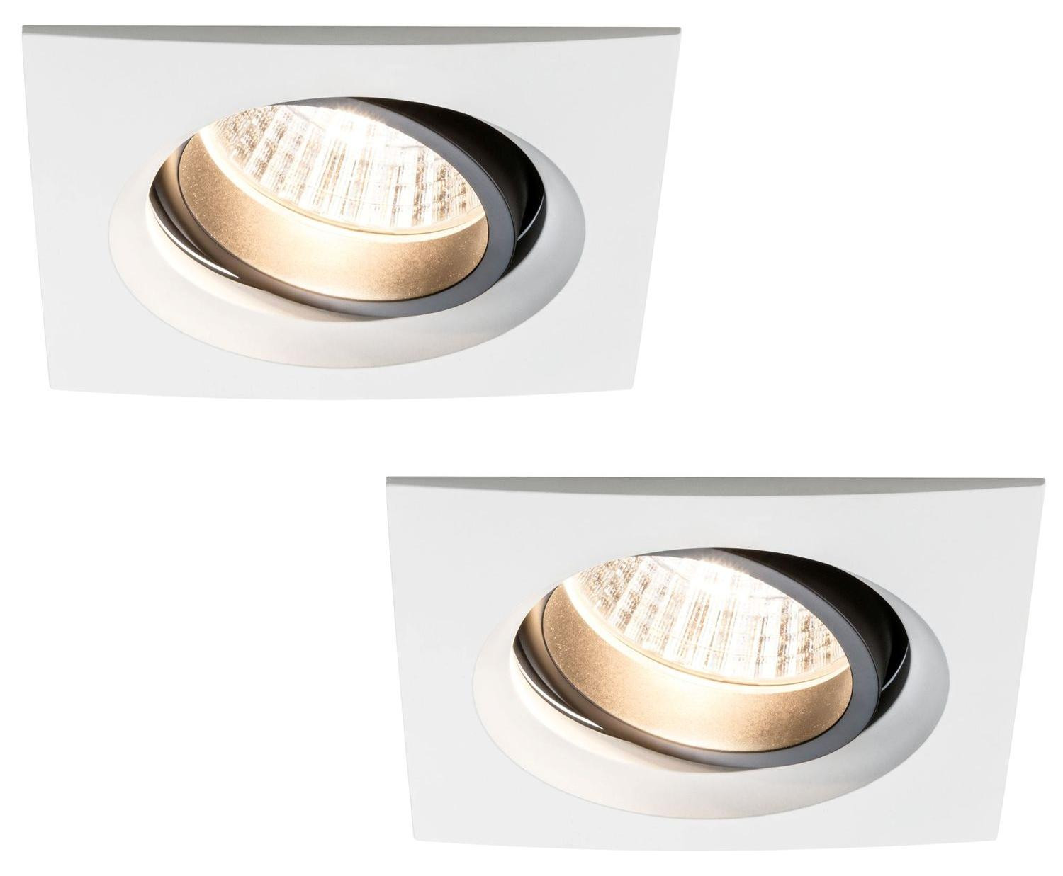 Paulmann Premium inbouwspotset Daz, kantelbaar, vierkant, LED, 2x7W, wit met aluminium, 110x110mm