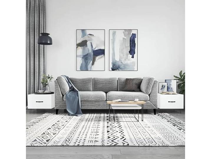 HEFZGDB Couchtische 2 STK. Hochglanz-Weiß 50x50x40 cm Holzwerkstoff mit Schublade und Eisenbeinen für Stauraum und Stabilität
