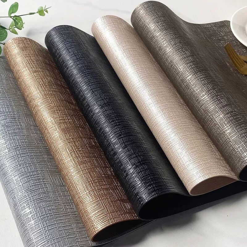 INF 6-teiliges Set Metallstruktur Leder Tischset - Oval Schwarz Gold, Hitzebeständig und Rutschfest Oval
