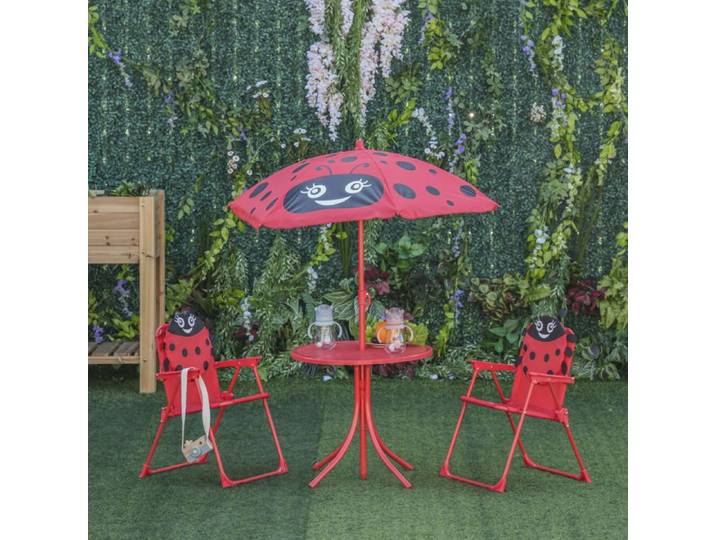 Ensemble salon de jardin enfant - AKOZON - Design grenouille - 4 pièces - Métal époxy anti-corrosion - Parasol motif grenouille
