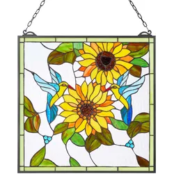 VEVOR Buntglasfensterpaneel (502 x 520 mm) hängendes Buntglas mit Kette, Buntglas im Tiffany-Stil zum Aufhängen, traditionelles rechteckiges Vintage-Kunsthandwerk Fensterdekor für Küche & Kirchen