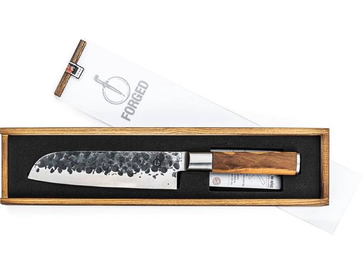 Forged Olive Santokumes 18cm - Olijfhout - In Houten Giftbox