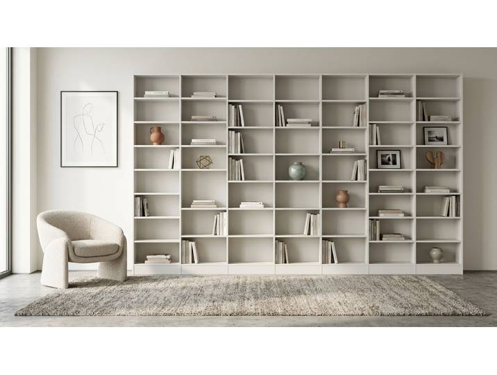 Design de bibliothèque large sur mesure Mélaminé premium Blanc gris
