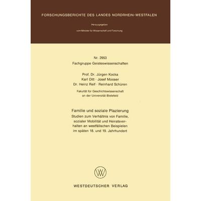 Familie und soziale Plazierung, Taschenbuch von Jürgen Kocka, VS Verlag für Sozialwissenschaften, 978-3-531-02953-5