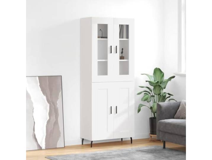 RJPLMFV Anrichte hoch, weiß, 69,5 x 34 x 180 cm, aus Ingenieurholz Stabile Metallfüße, große Aufbewahrung, Wandbefestigung inklusive