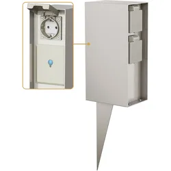 ledscom.de Garten-Steckdosensäule POMI mit Erdspieß für außen, IP44, Smart Home, WLAN, Alexa, 3-fach, edelstahl, eckig, 23cm
