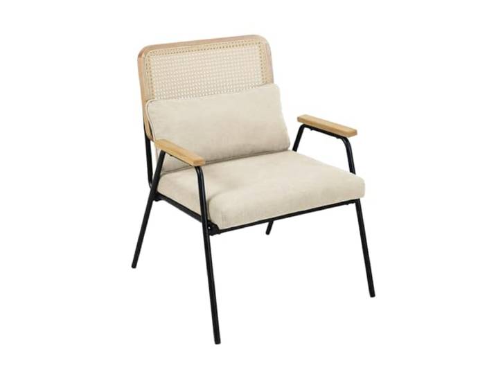 SVITA THEA Loungesessel Rattansessel Retrosessel Rattan Holz Indoor Vintage skandinavisch modern Wohnzimmer Lesezimmer Wartezimmer Creme