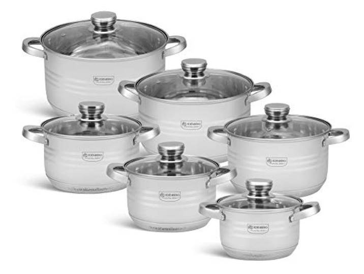 EDENBERG Topfset 12-teiliges Induktions Töpfe Set, Edelstahl Kochtöpfe Set mit Deckel, für Gas, Elektro, Halogen, Keramik und Induktionsherde