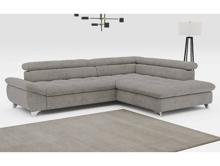 Ecksofa, Struktur fein, Grau (Elephant) 312×234 cm, Mit Kopfteilverstellung & Bettfunktion, Cotta