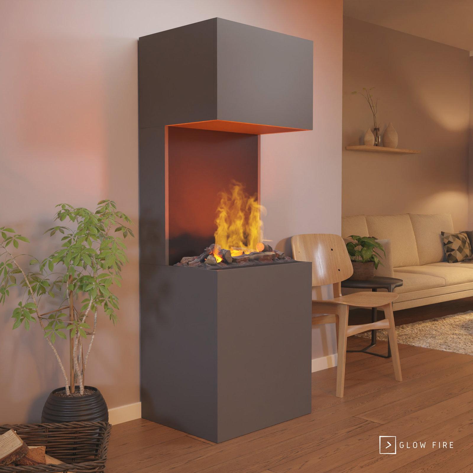 GLOW FIRE Elektrokamin 'Beethoven' | Wasserdampf Kamin mit OMC 600 inkl. Holz in grau als Raumteiler | HxBxT: 120x60x50 cm