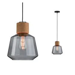 Paulmann 79739 Neordic Pendelleuchte Elia E27 max. 20W Rauchglas/Kork/Schwarz dimmbar Glas/Kork/Meta