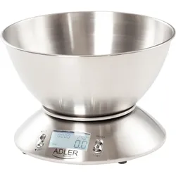 Adler AD 3134 digitale Küchenwaage mit Edelstahlschüssel 1,8 L
