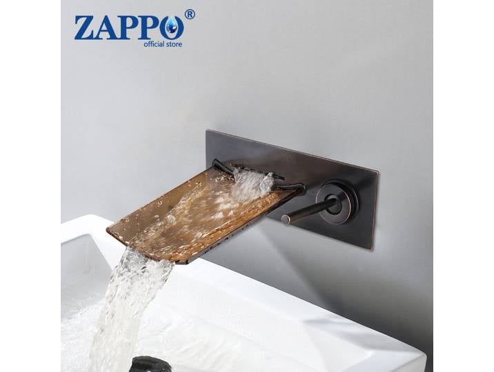 ZAPPO ORB – robinet de salle de bain noir, bec en verre, cascade, robinets de baignoire, poignée unique, mitigeur de robinet d'évier mural