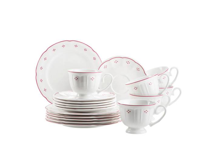Mäser Kaffeeservice Lova, Rot, Weiß, Keramik, 18-teilig, 190 ml,190 ml, Essen & Trinken, Geschirr, Geschirr-Sets, Kaffeeservice