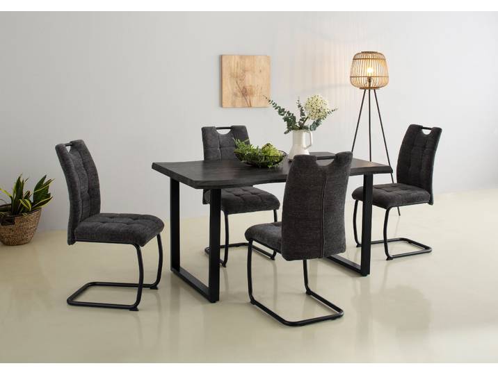 Esstisch HELA GISELLE Baumkantentisch, Küchentisch , grau (grau, schwarz, grau), B:140cm H:76cm T:90cm, Tische, Esstisch, Kufengestell Metall, Industrial Design, 140 - 200 cm Breite, 2 Farben