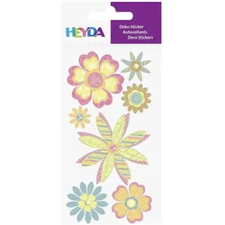 6x Heyda, Sticker, Sticker-Etikett Blumen spitz pastell 7 Stück bunt (1 Sticker)