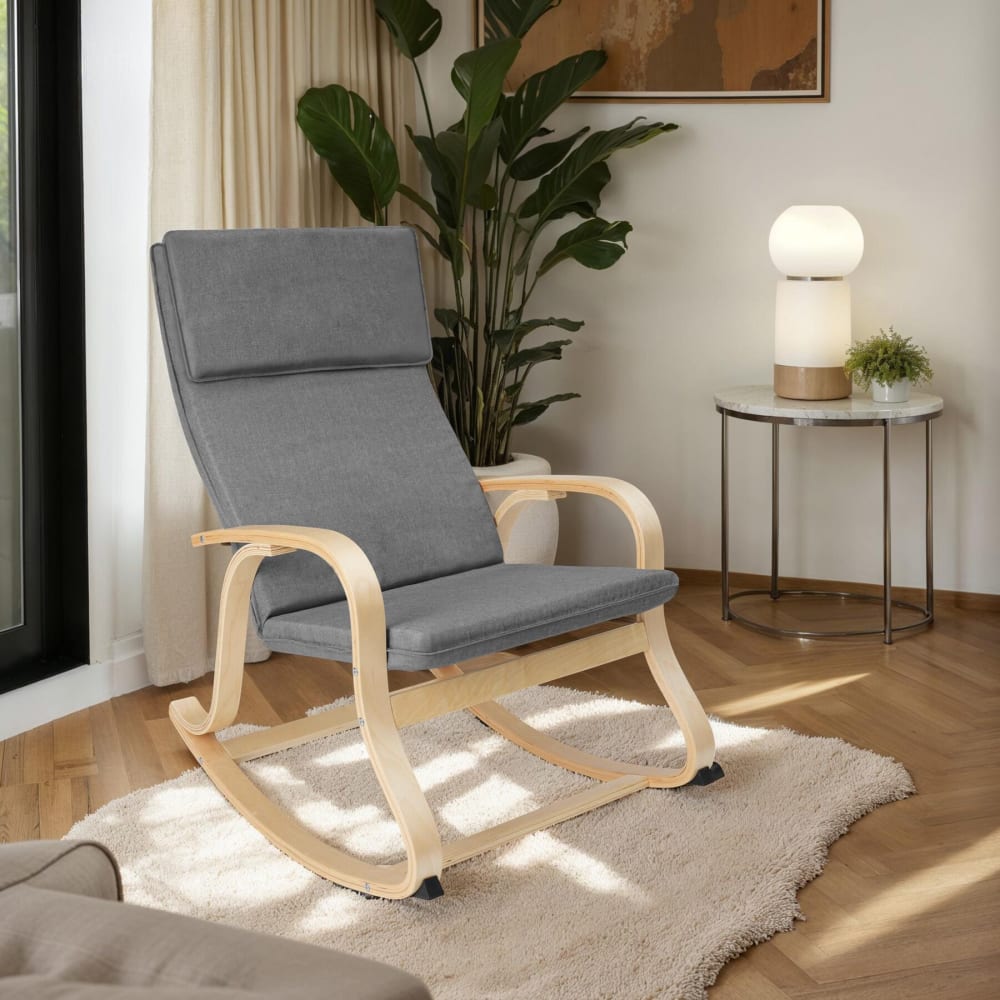 Tectake Mecedora con reposabrazos y cojín de estructura de madera gris claro