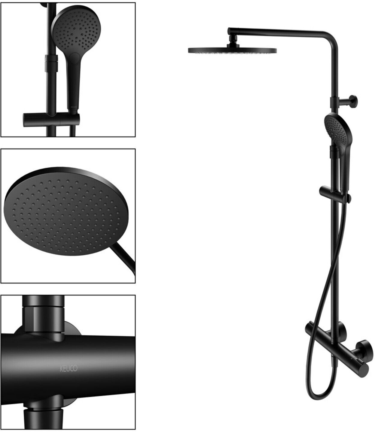 Keuco Thermostat-Brausemischer Plan blue Aufputz, mit Kopfbrause, schwarz-matt (53926372321)