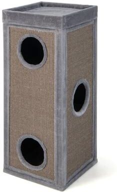 Costway 39 Inch Tall Cat Condo with Scratching Posts and 3 Hideaways and 4 Soft Plush Cushions-Gray