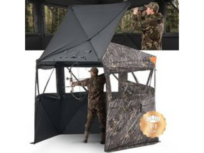 VEVOR Affût de Chasse pour 6-7 Personnes, Tente de Camouflage Portable avec Sac de Transport, Cache de Chasse avec Porte Silencieuse à Fermeture Éclair et Fenêtre, pour Chasseurs Photographes