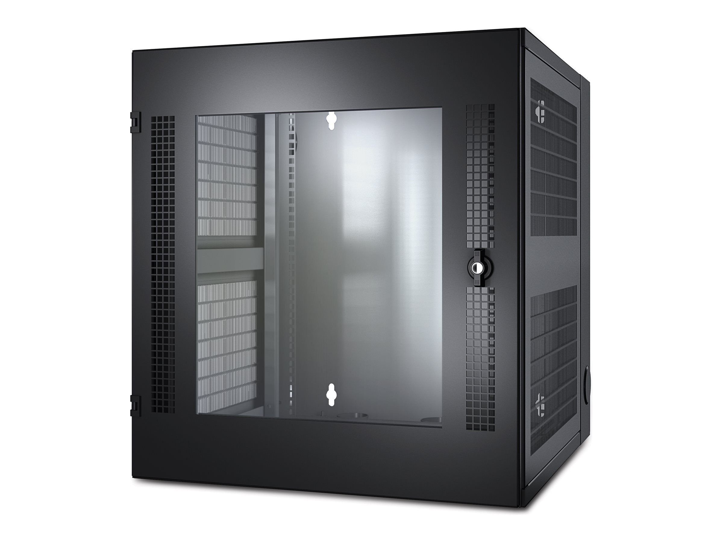 APC NetShelter WX 13 HE, vertikale Montageschiene mit Gewindebohrung, Glasfronttür, schwarz, Wandmontiertes Regal, 13U, 90 kg, 42,7 kg, Schwarz