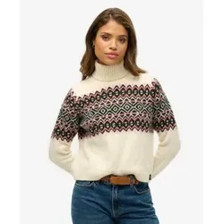 Superdry für Damen. W6110618A Rollkragenpullover mit Fairisle-Muster in Beige (XS), Lässig, Wolle
