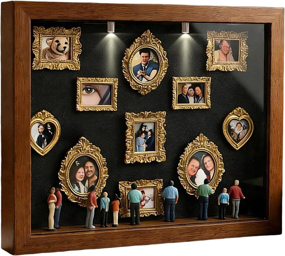 Mini Museum Lijst Diorama Frame Bruin - 11 Fotolijstjes - B: 22,7 cm, H: 31,4 cm