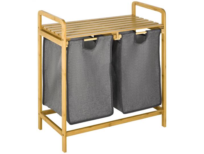 Panier à linge sale en bambou Homcom avec 2 sacs amovibles 63,5X33X73Cm Naturel