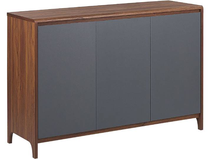 BELIANI Sideboard Dunkler Holzfarbton / Grau Faserplatte u. Wabenplatte mit 3 Grifflosen Türen Halbhoch Holzoptik Retro Modern Schlafzimmer Wohnzimmer