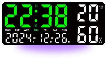 Uplift Picks Large Digital Wall Clock With 7 Color Mood Light And Dual Alarm white Green 35x15x2.8cm