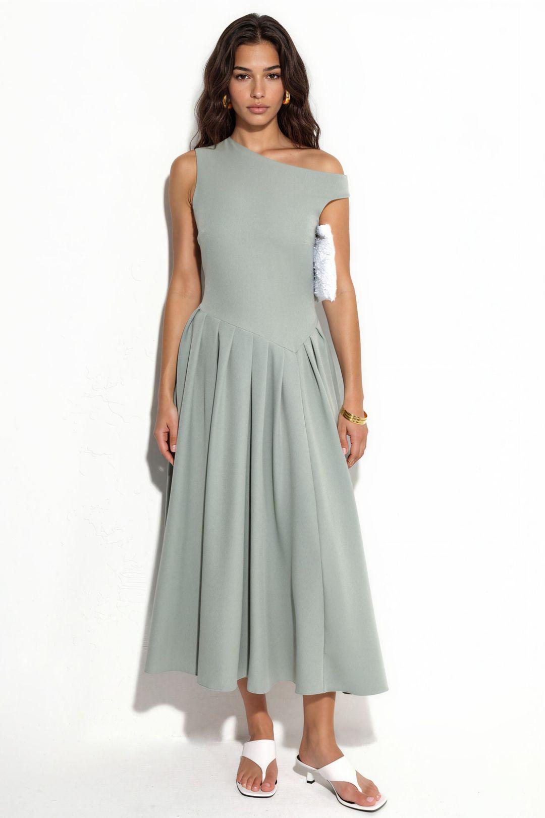Asymmetrische Kraag Midi-Jurk