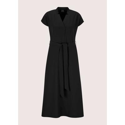 Midikleid MADELEINE "Kleid Tunikakleid mit Bindegürtel", Damen, Gr. 38, schwarz, Modern, weit, V-Ausschnitt, Kleider Midikleid