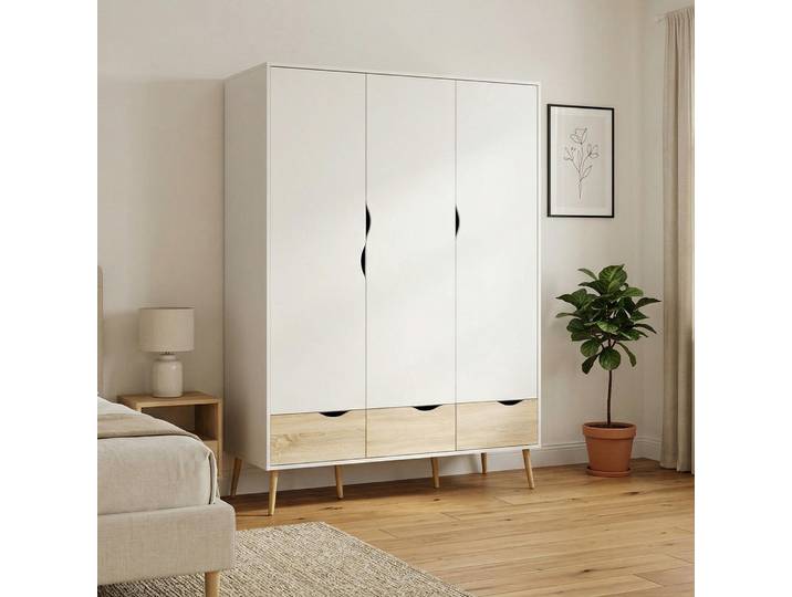 Devota - Armoire 3 Portes\, 147x58 cm Blanc\, Portemanteau