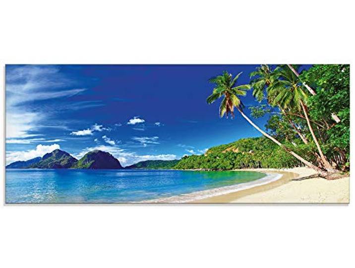 ARTland Wanddeko Glasbilder Wandbild Glas Bild einteilig 125x50 cm Querformat Karibik Strand Südsee Palmen Sand Insel Himmel Natur Sommer Urlaub S9HV