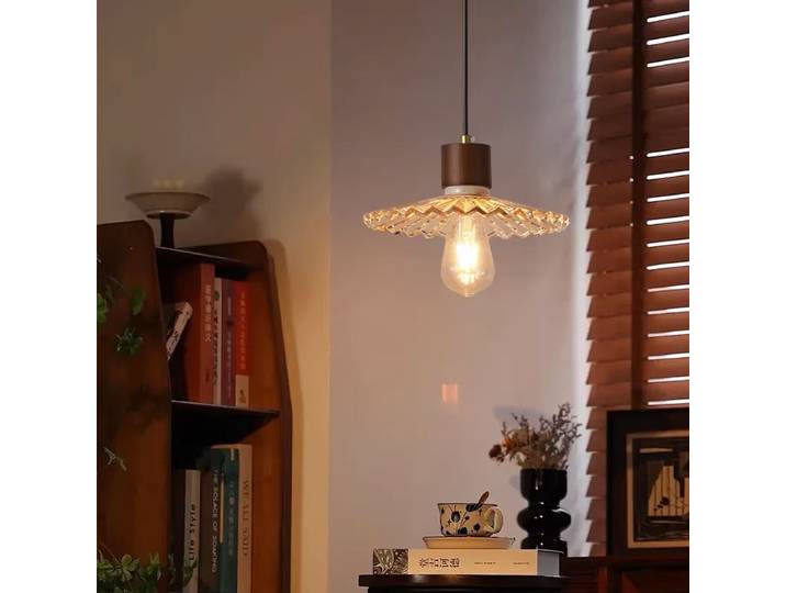 Lampes suspendues créatives en verre pour chambre à coucher, en bois de noyer massif, E27, petites lampes suspendues pour cafés, comptoirs de bar